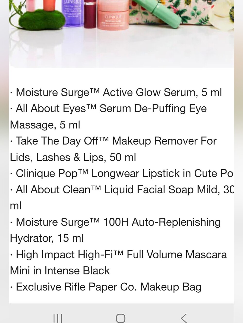 Clinique & Rifle Paper Skincare Set Floral Makeup Pouch Moisture Surge Mascara - Picture 10 of 10